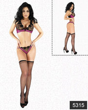 Aria's Closet Saten Dantelli Fantazi Çorap Sütyen Tanga Set Görsel XS